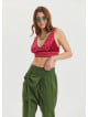 Lace Up Open Back Adjustable Red Crop Blouse 4647